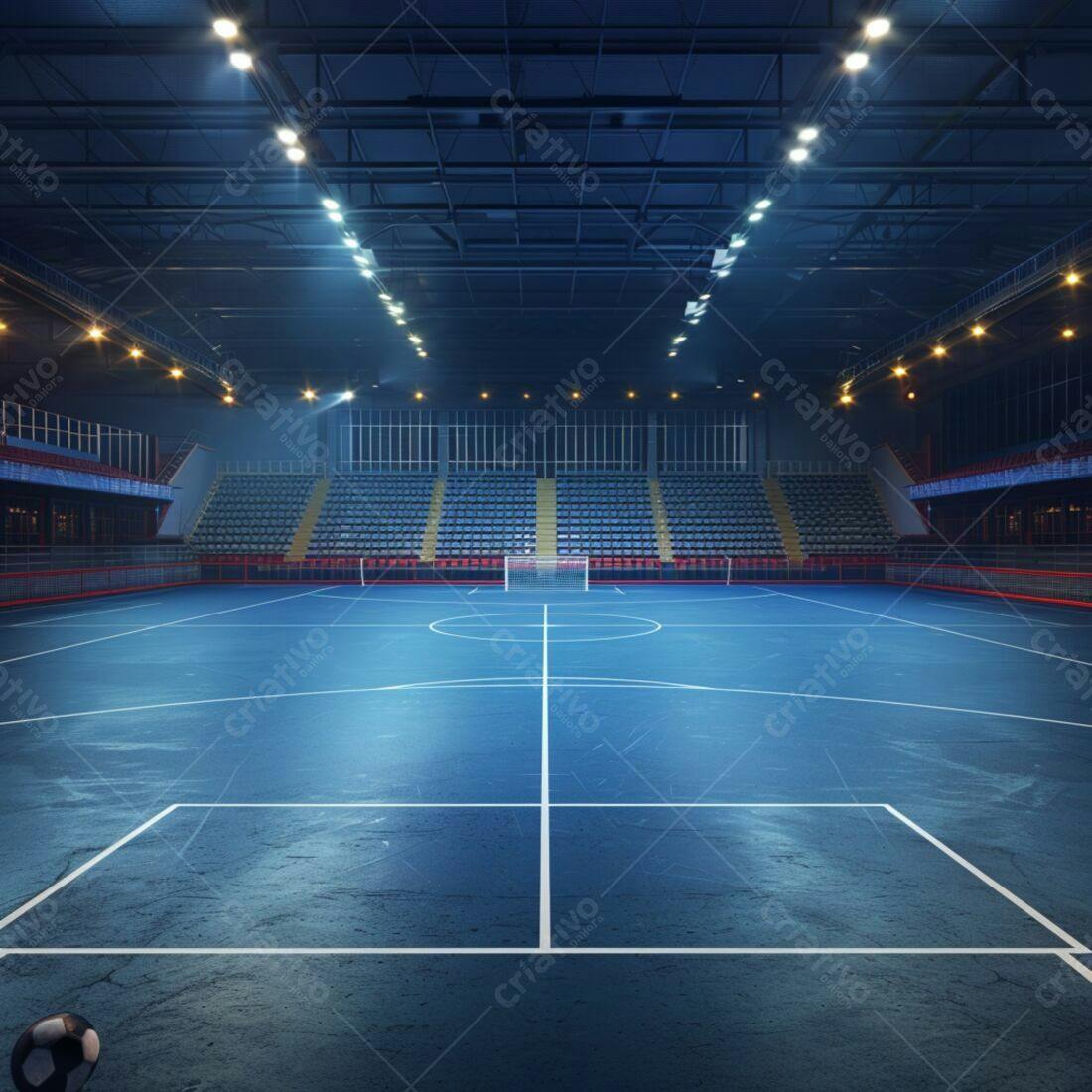Quadra de futsal iluminada em ginásio