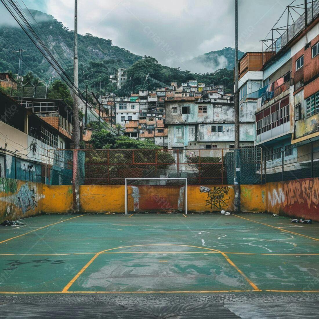 Campo de futebol em favela brasileira