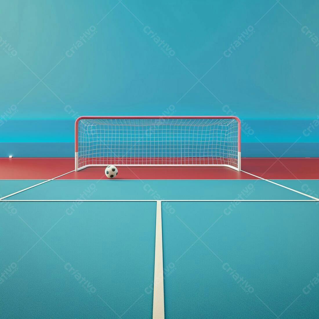 Bola de futebol em gol azul e vermelho