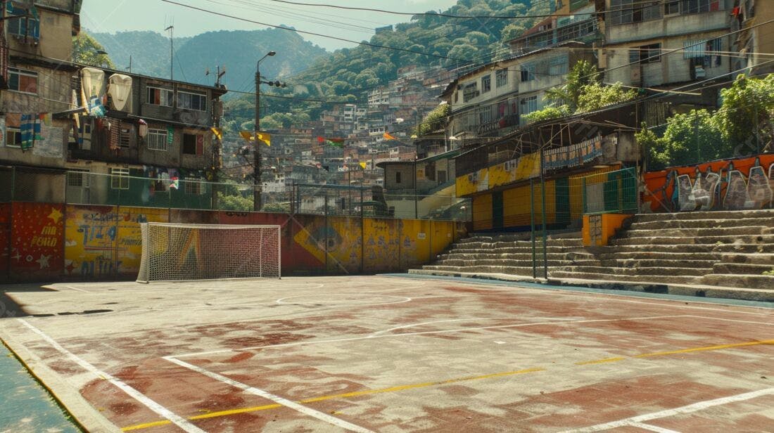 Campo de futebol em favela brasileira