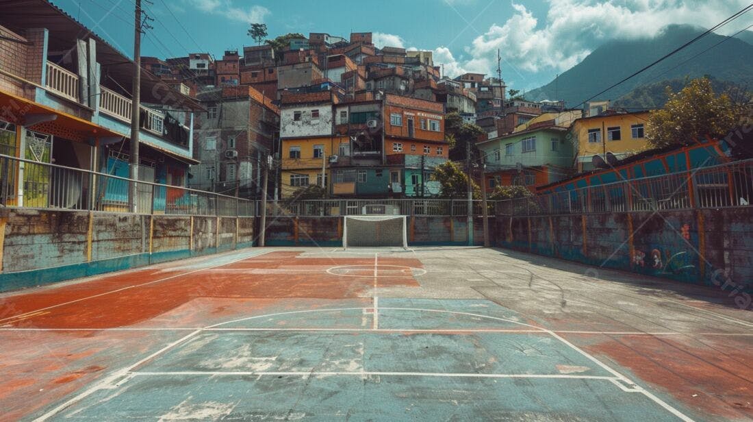 Quadra de esportes em favela brasileira