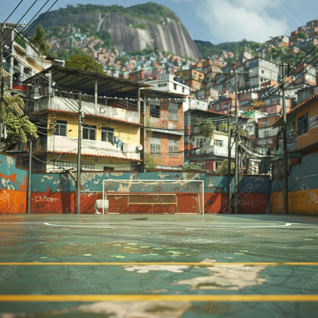 Campo de futebol em favela brasileira
