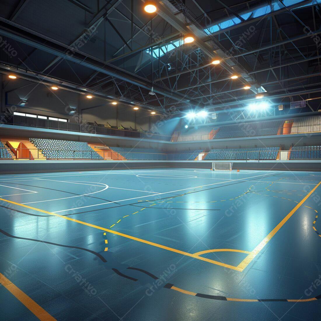 Ginásio de esportes vazio com iluminação profissional