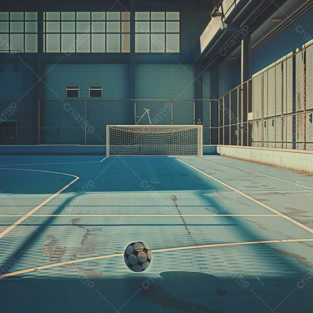 Bola de futebol em quadra esportiva antiga