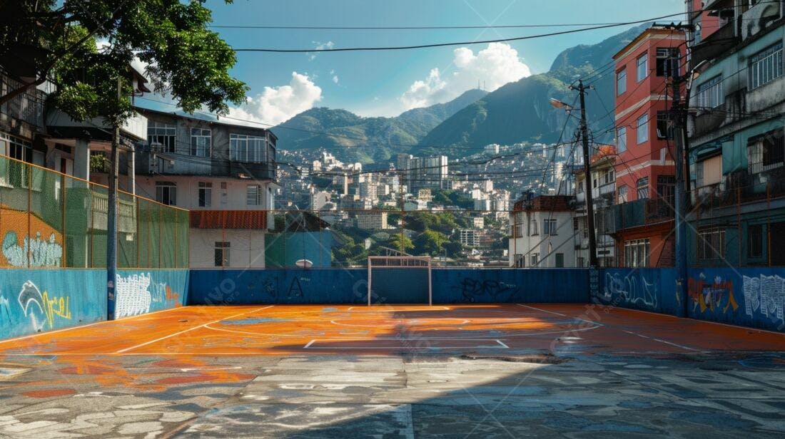 Quadra de esportes em favela brasileira