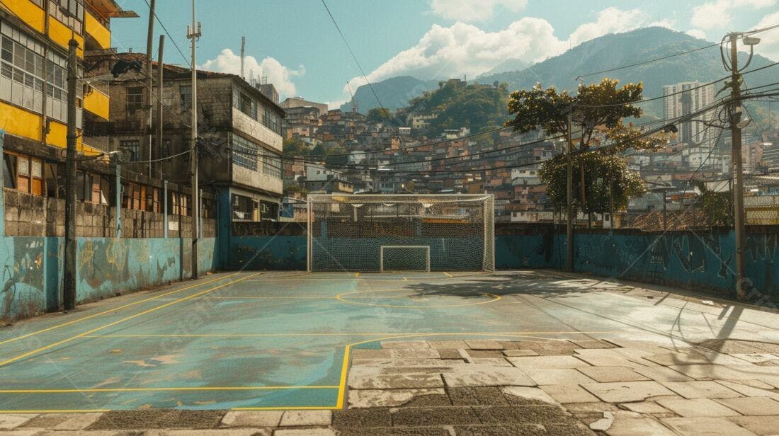 Campo de futebol em favela brasileira