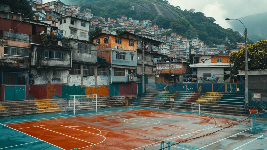 Campo de futebol em favela brasileira