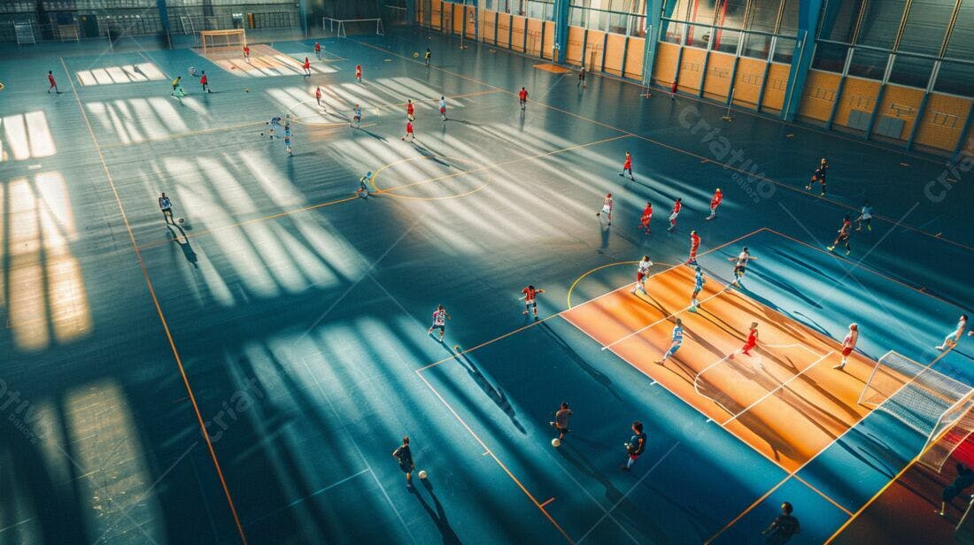 Jogo de futsal em quadra interna