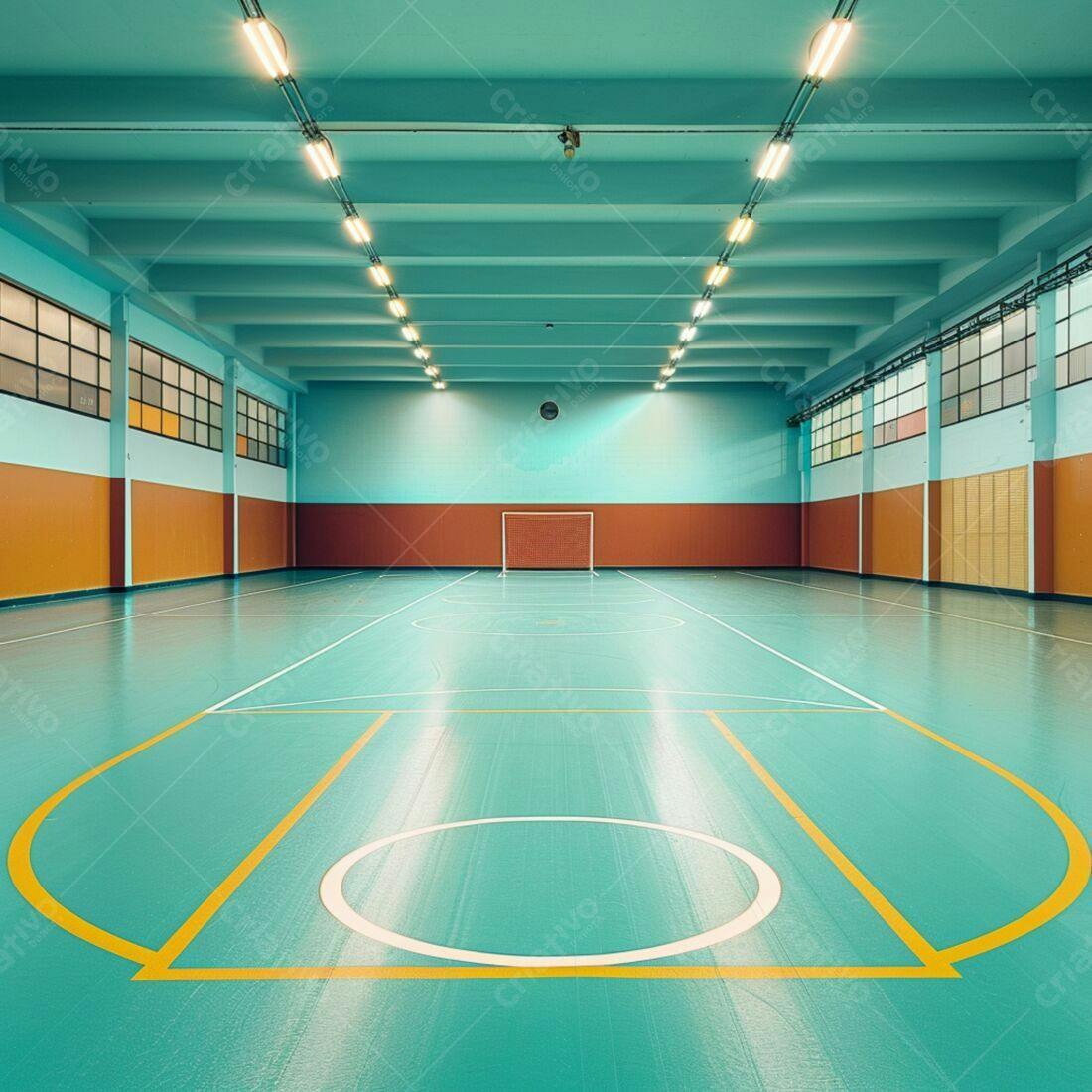 Quadra esportiva vazia cores turquesa e laranja