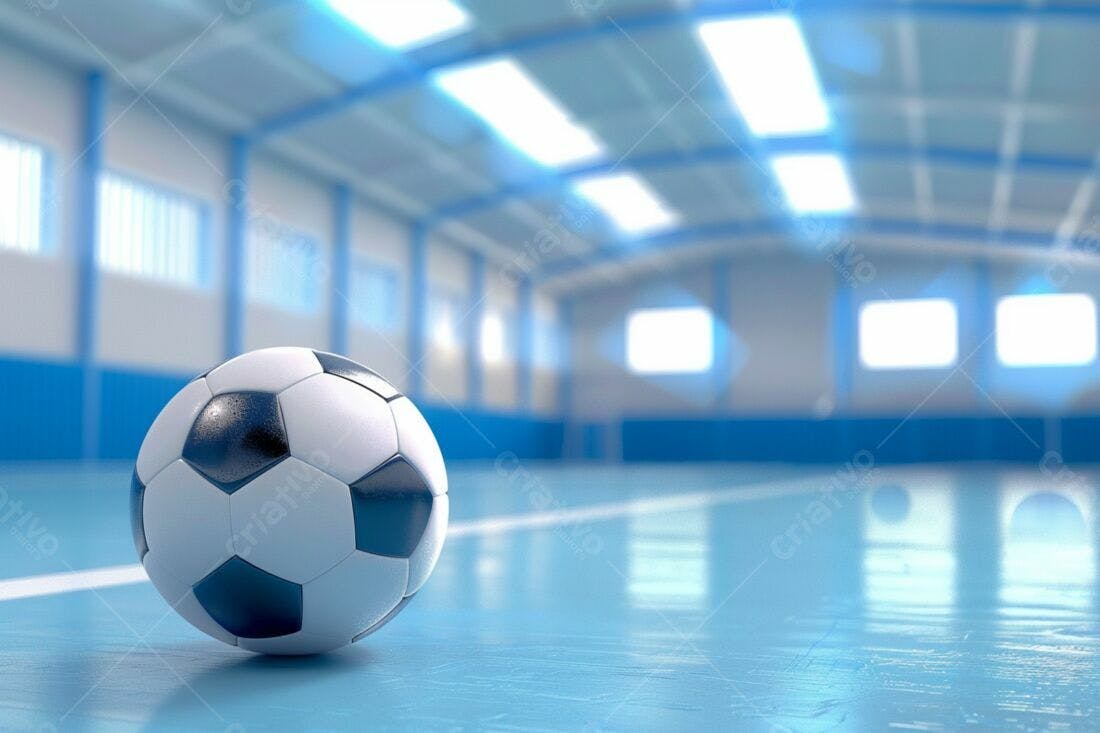 Bola de futebol em quadra azul