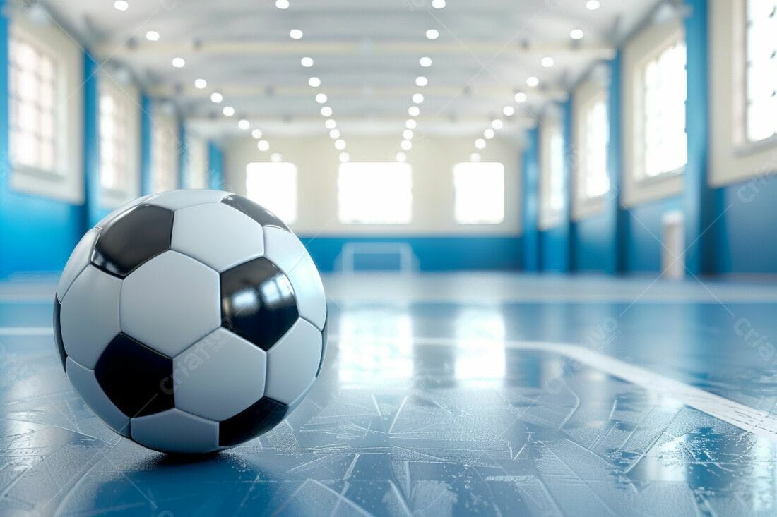 Bola de futebol em quadra azul