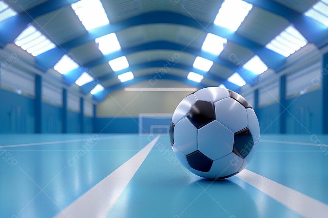 Bola de futebol em quadra azul