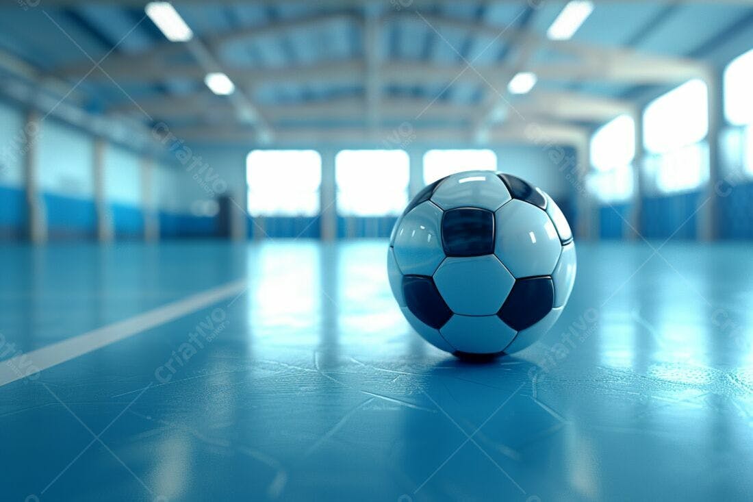 Bola de futebol em quadra azul