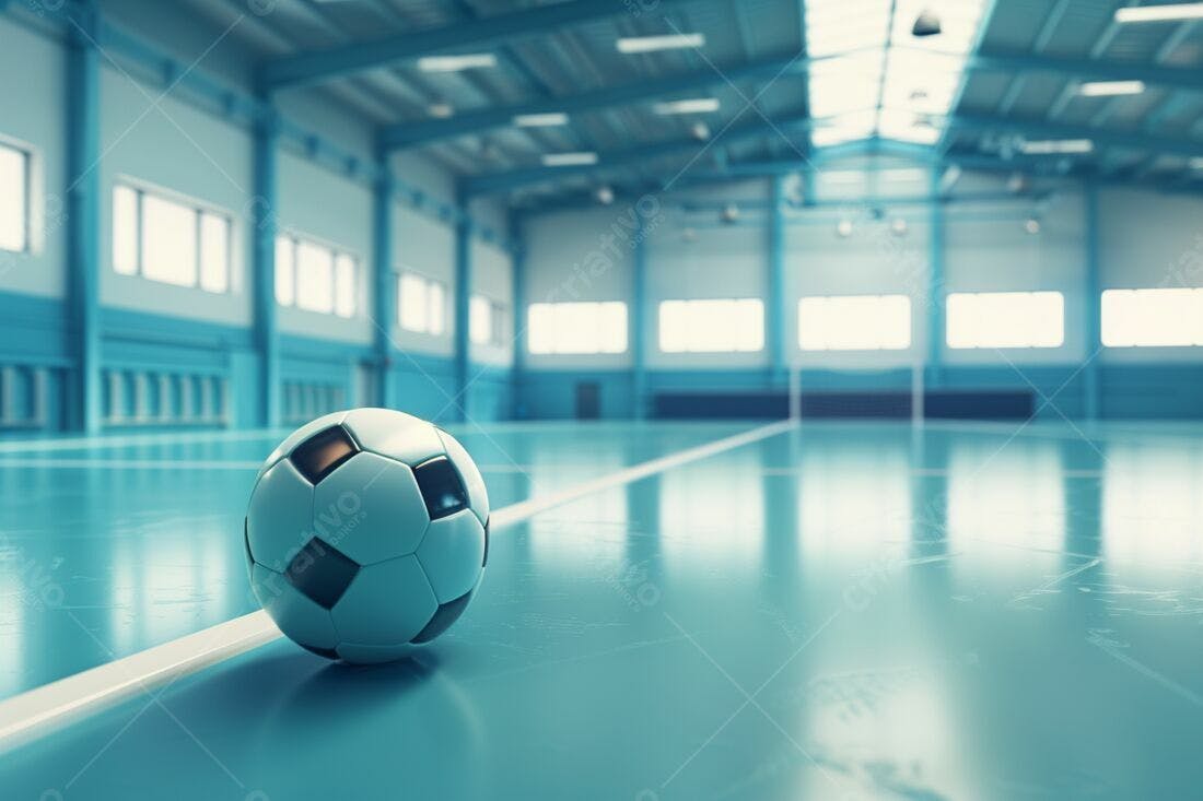 Bola de futebol em quadra indoor