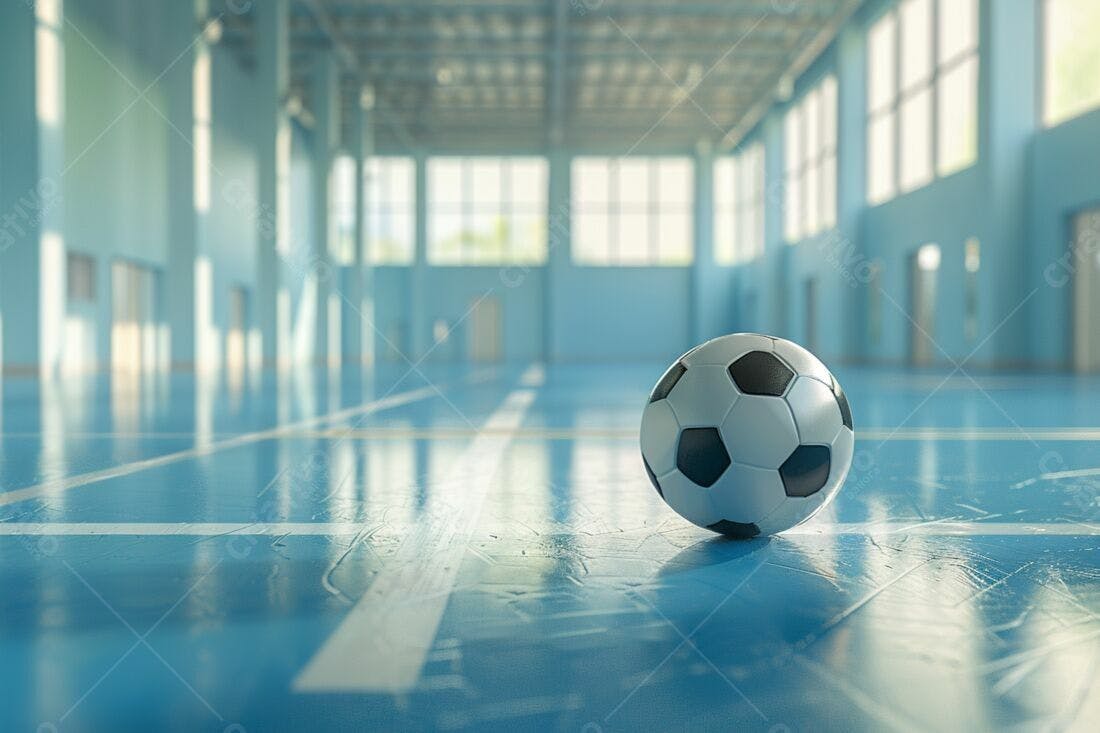 Bola de futebol em quadra azul