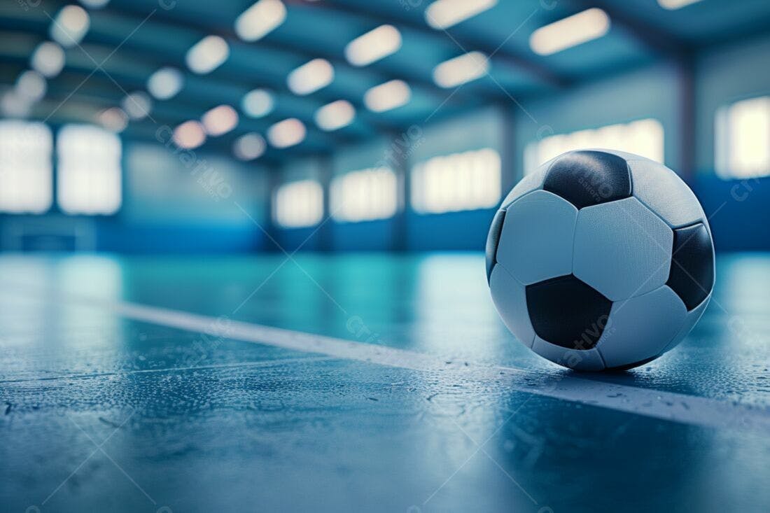 Bola de futebol em quadra azul