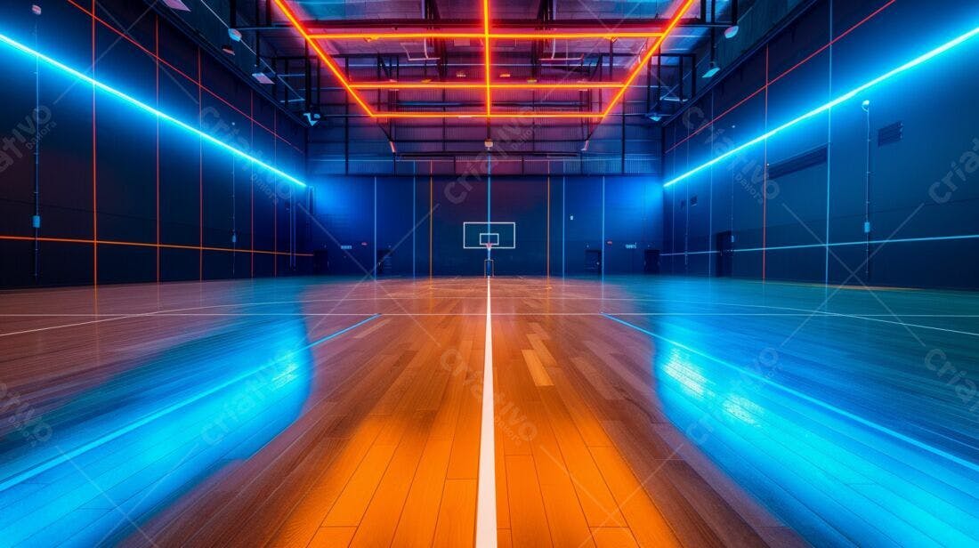 Quadra de Basquete Neon Laranja e Azul