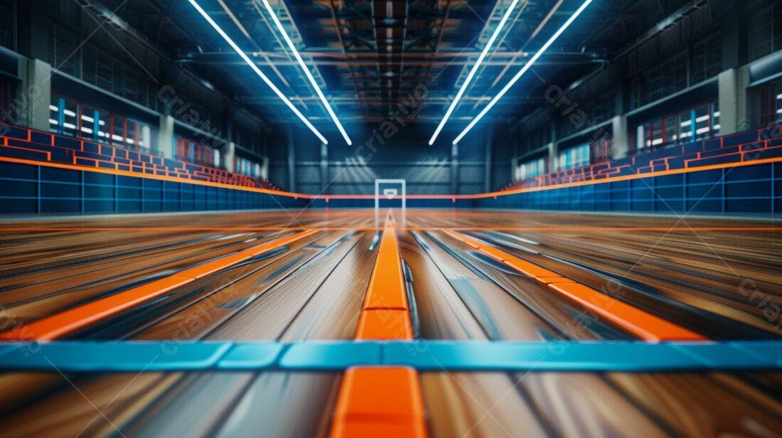 Quadra esportiva moderna com iluminação neon