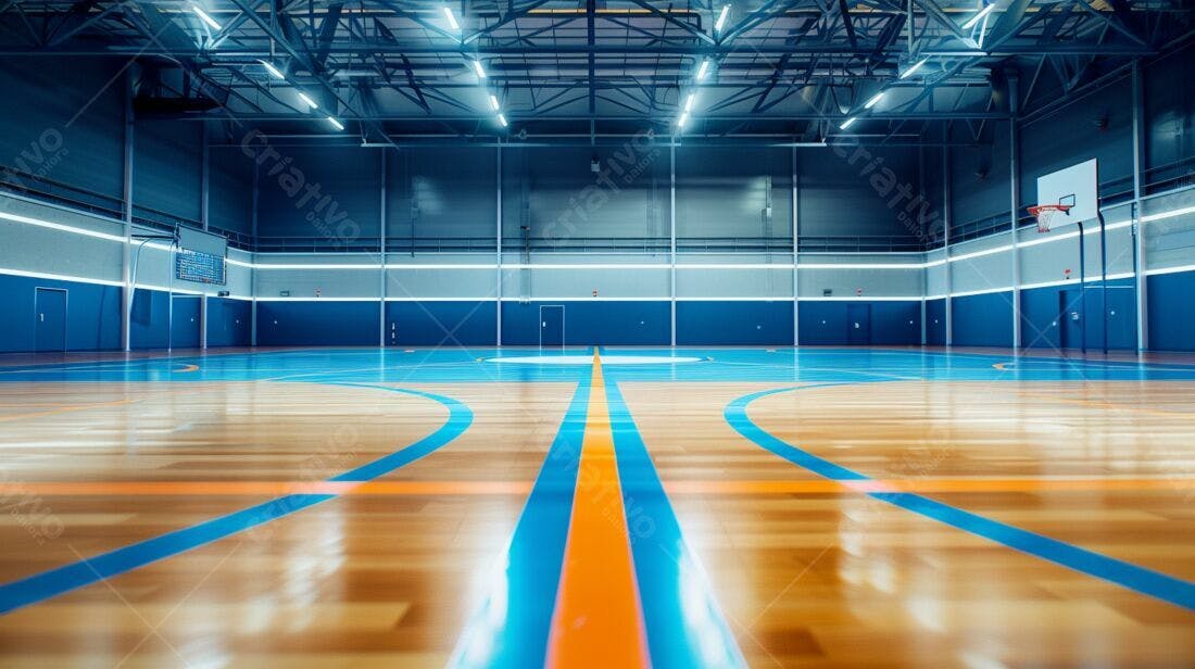 Quadra de Basquete Interior Iluminada