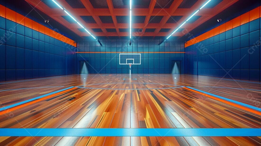 Quadra de Basquete Moderna Azul e Laranja