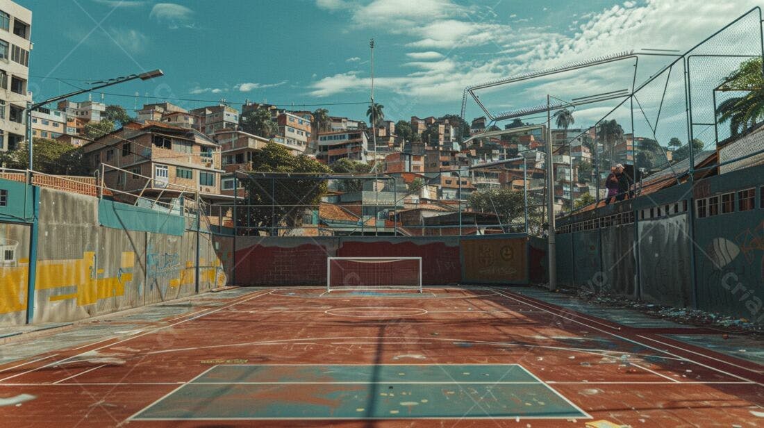 Quadra de esportes em comunidade favela