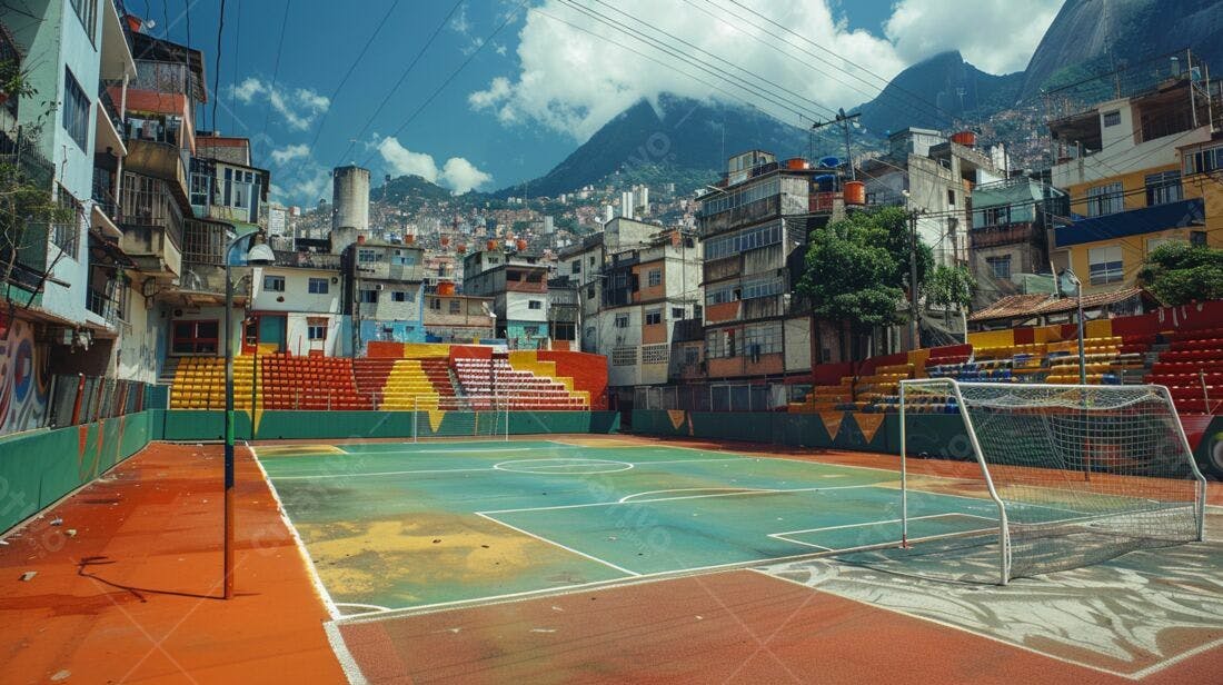 Campo de futebol em favela brasileira