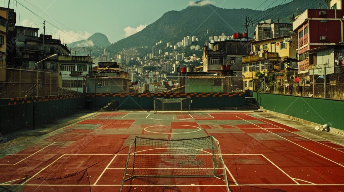 Campo de futebol em favela brasileira