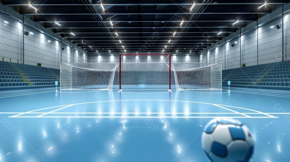 Bola de futebol em quadra azul