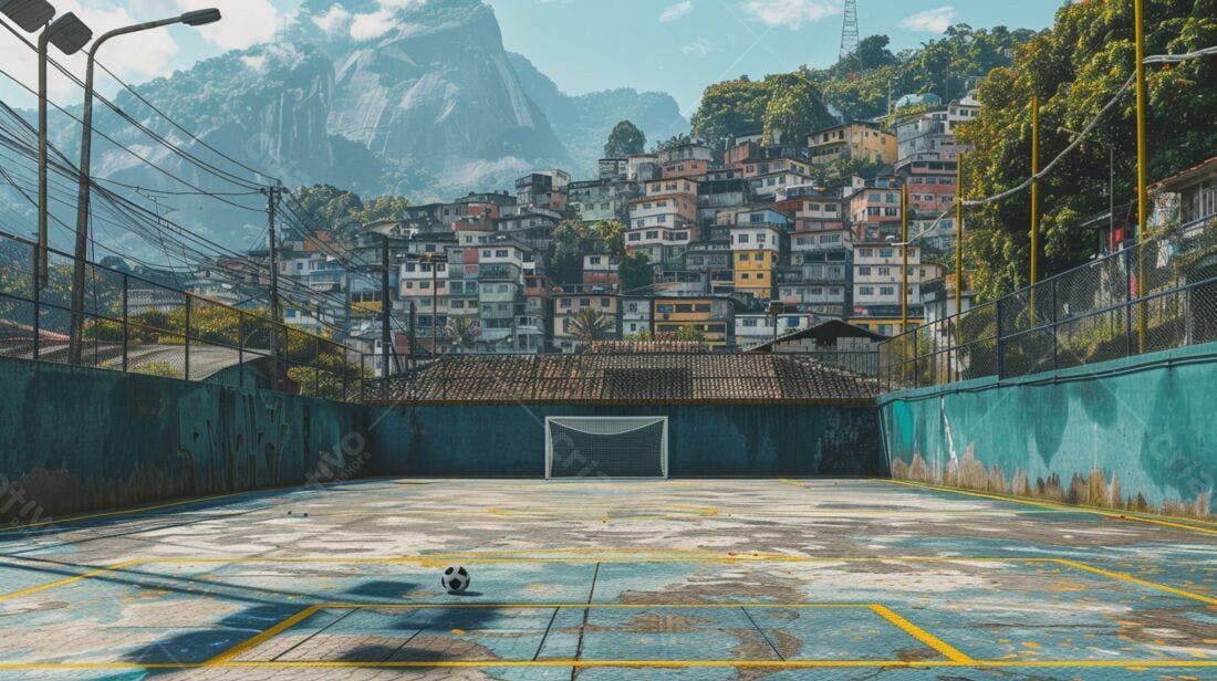 Campo de futebol em favela brasileira