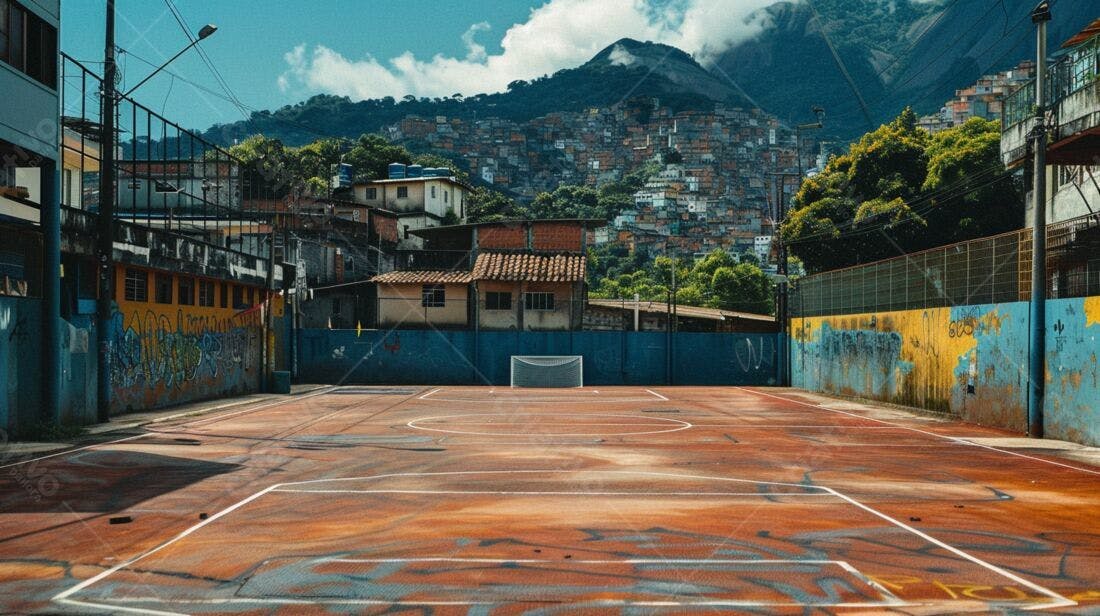 Campo de futebol em favela brasileira