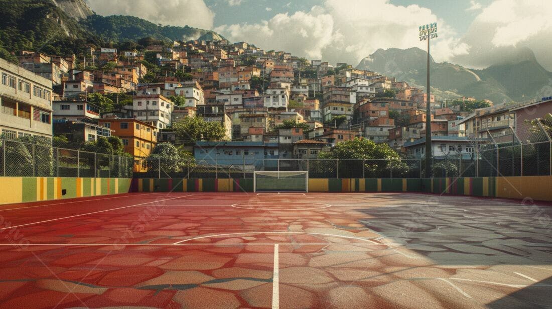 Campo de futebol em favela brasileira