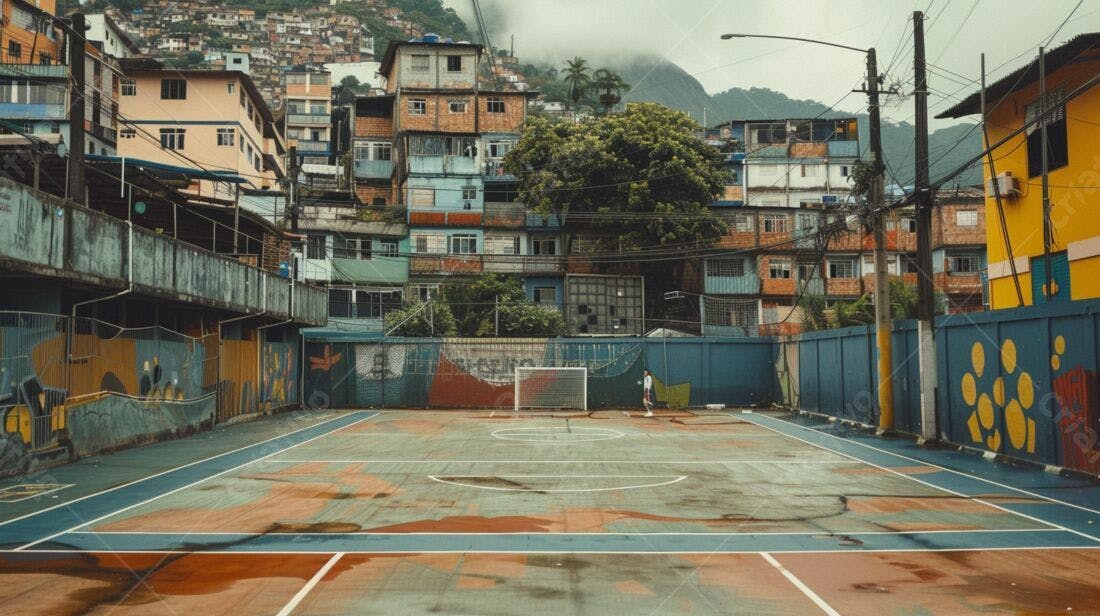 Quadra de futebol em favela brasileira