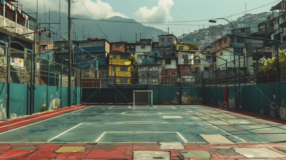 Campo de futebol em favela brasileira