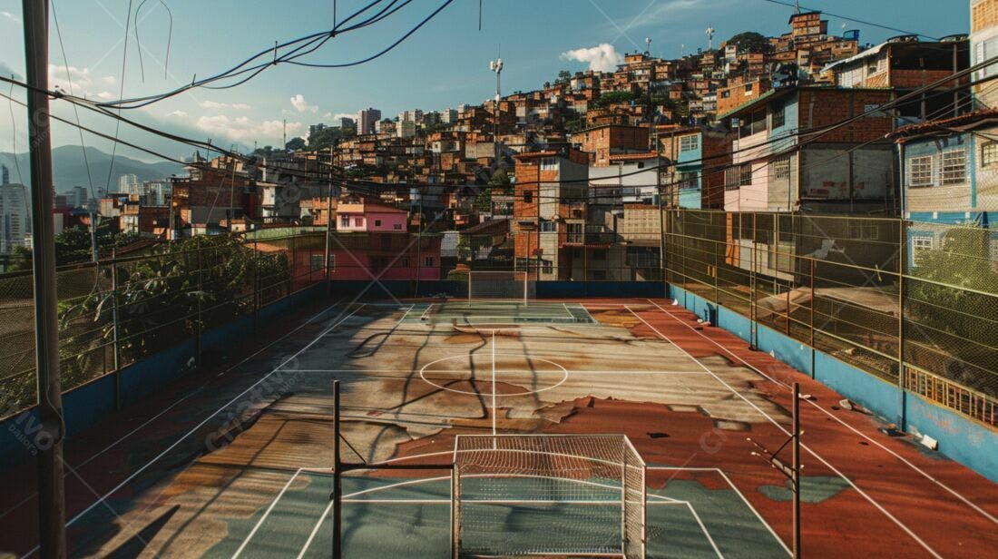 Quadra de esportes em favela brasileira