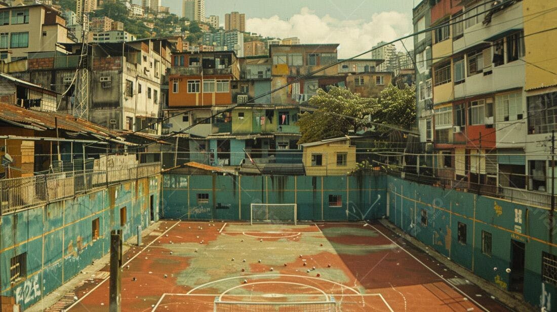 Campo de futebol em favela brasileira