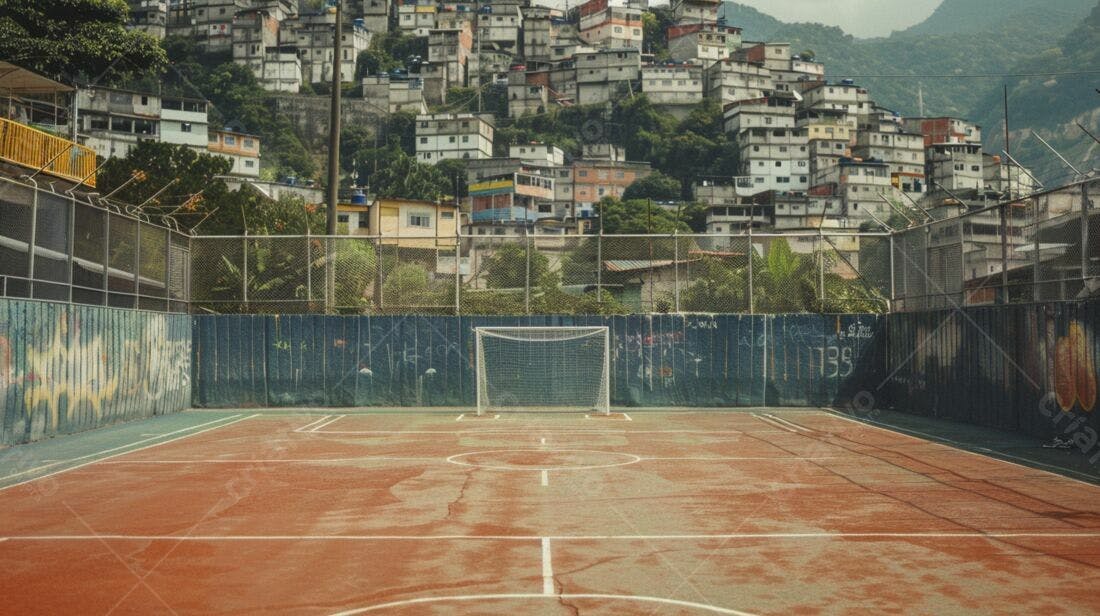 Campo de futebol em favela brasileira