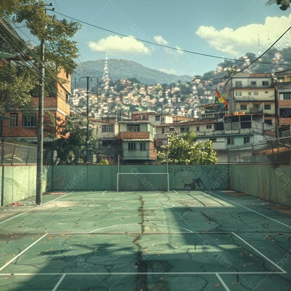 Campo de futebol em favela brasileira
