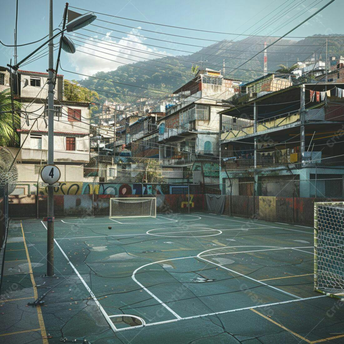 Campo de futebol em favela brasileira