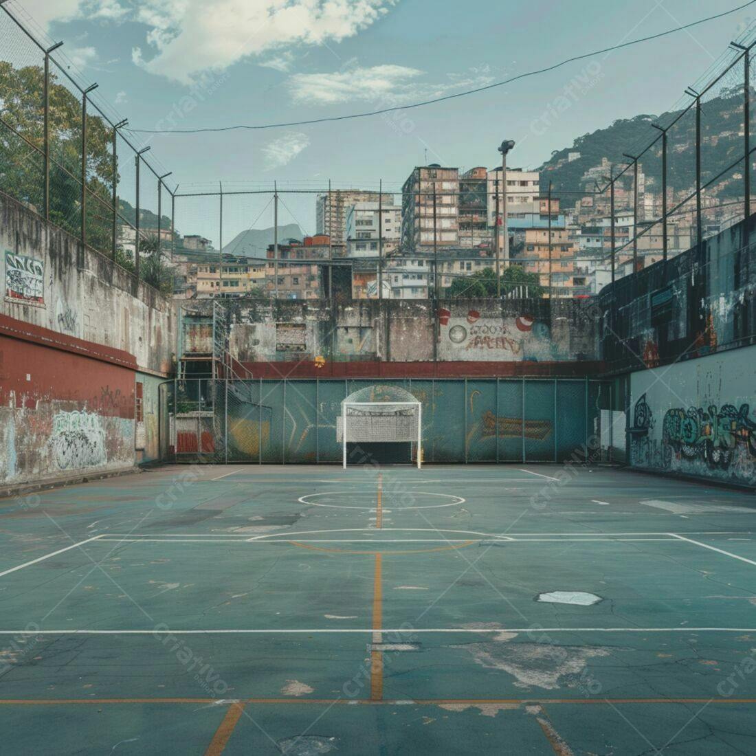 Campo de futebol abandonado em favela brasileira