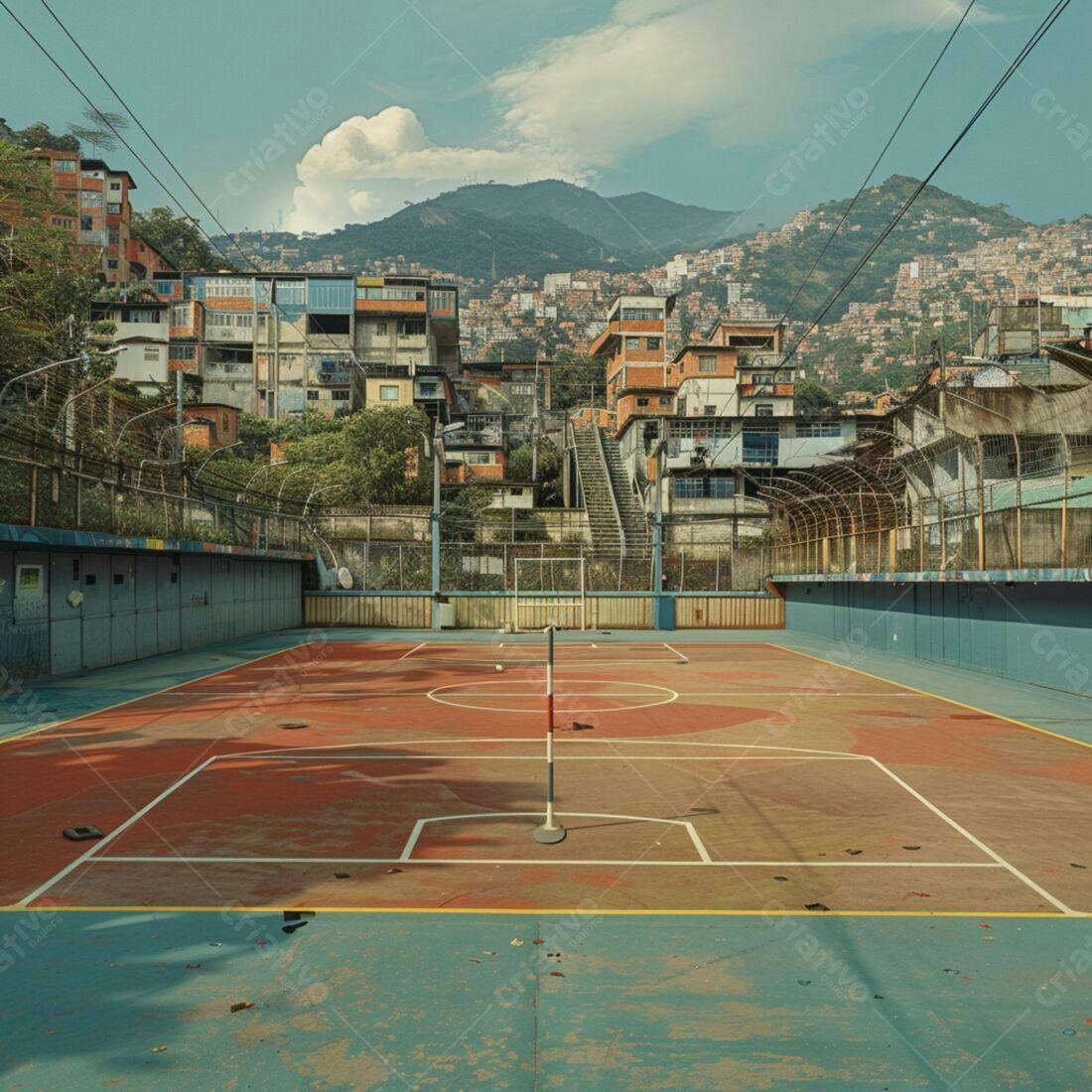 Quadra de futebol em favela brasileira