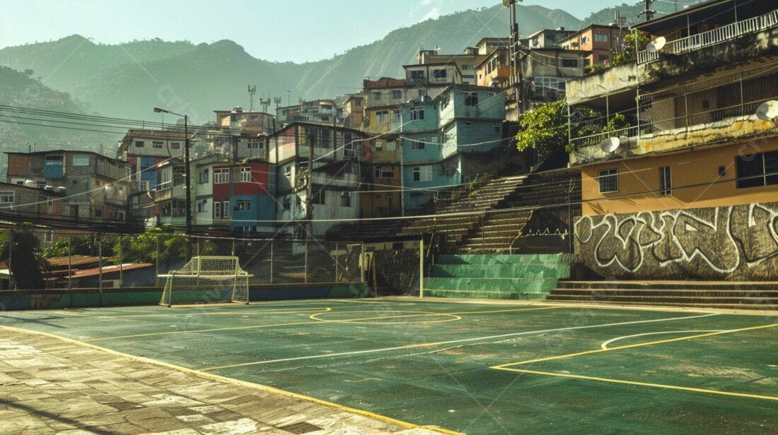 Quadra esportiva em favela brasileira