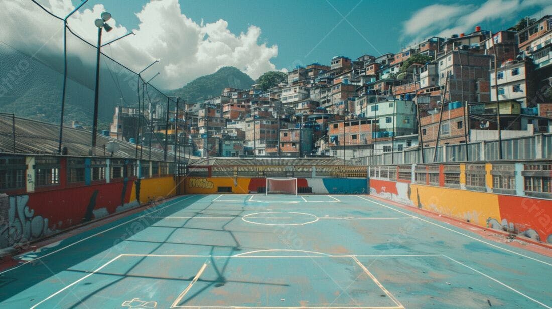 Campo de futebol em favela brasileira