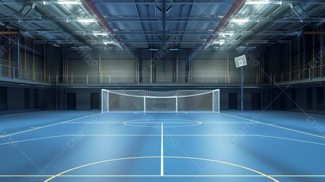 Quadra esportiva indoor azul e branca