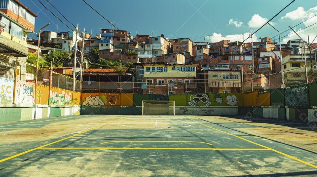 Campo de futebol em favela brasileira