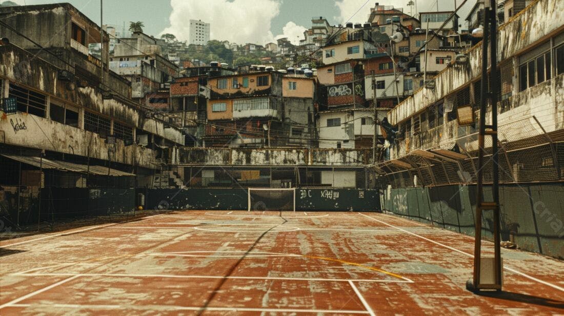 Campo de futebol em favela brasileira