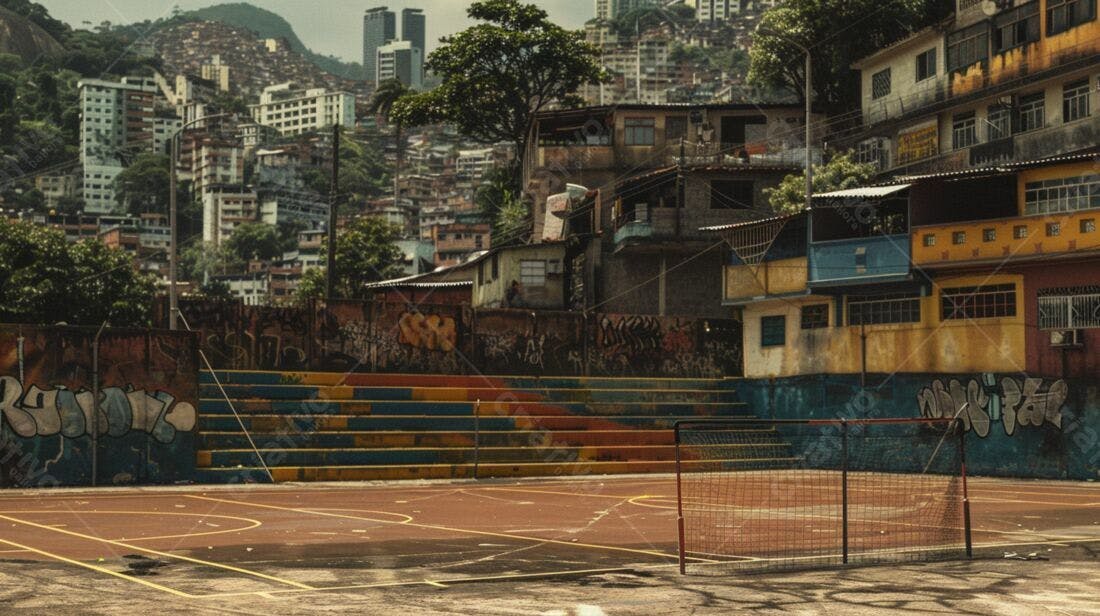 Quadra esportiva em favela brasileira