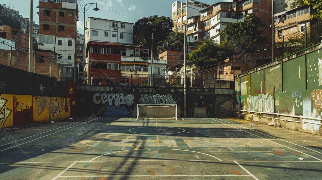 Campo de futebol em comunidade brasileira