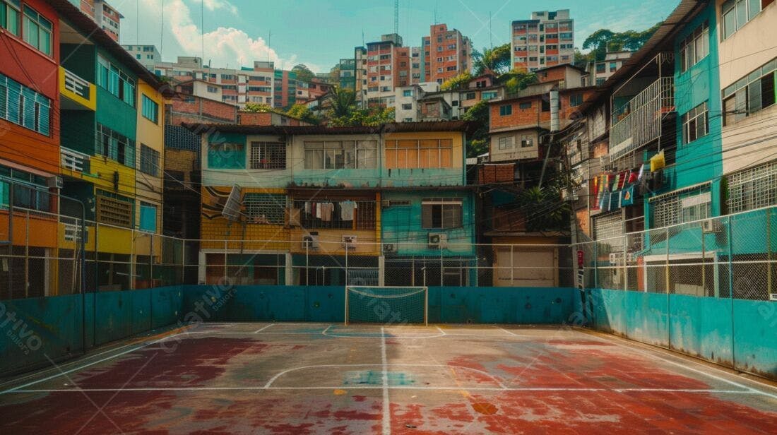 Campo de futebol em favela colorida