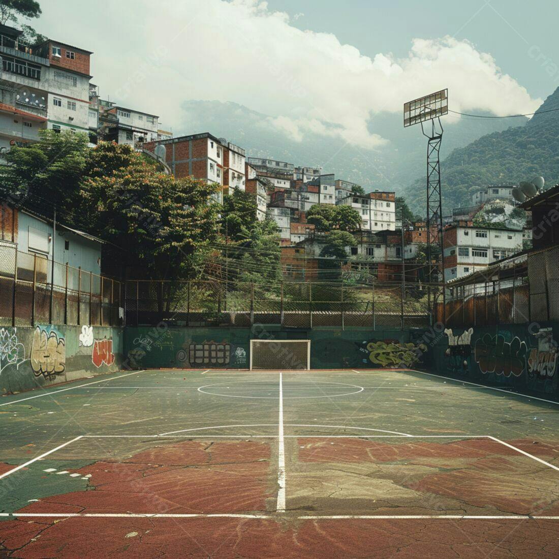 Campo de futebol em favela brasileira