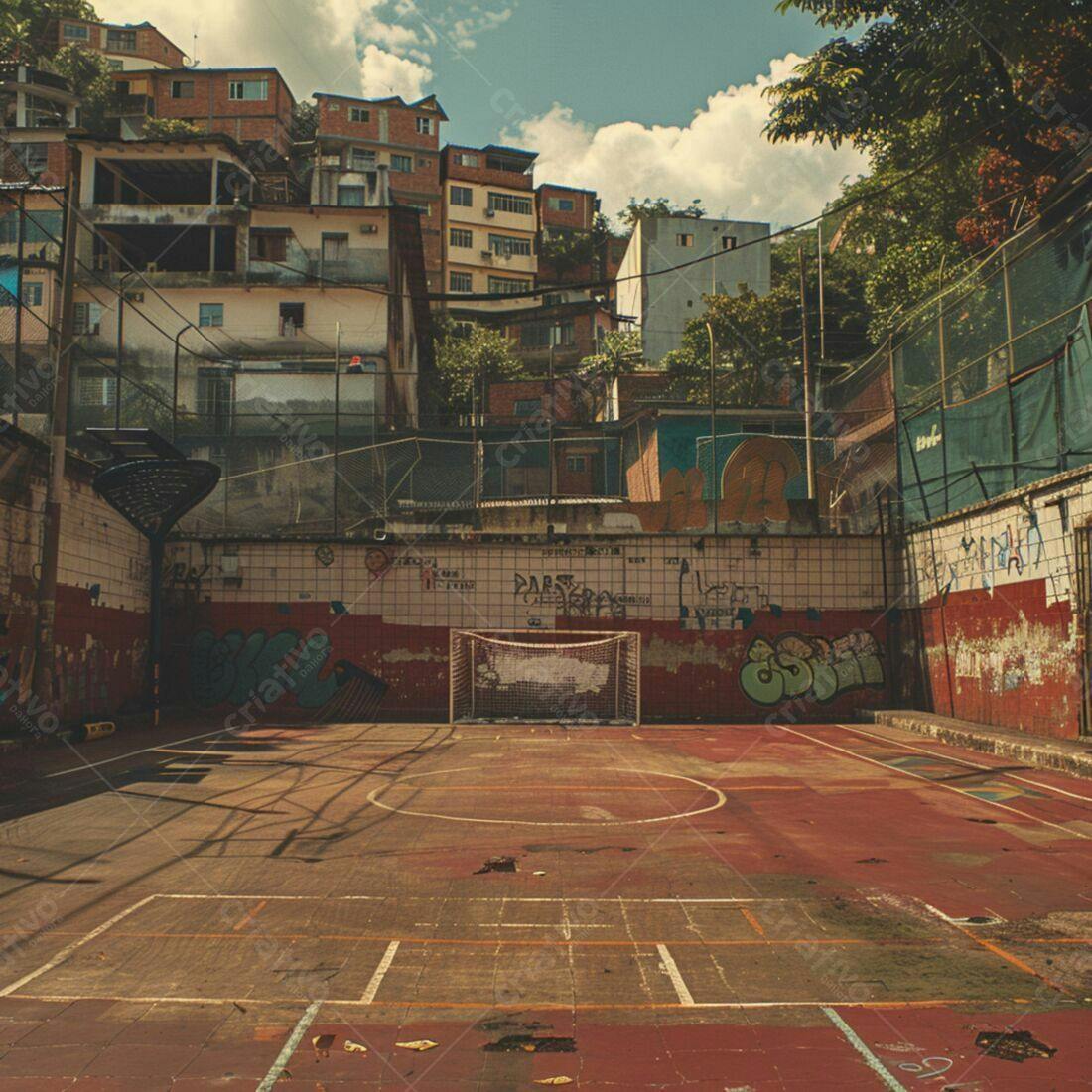 Quadra de futebol em favela brasileira